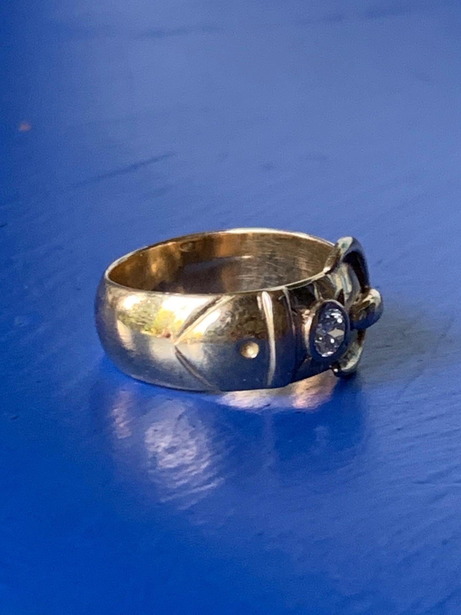 Women's or Men's Vintage Diamond 14 Karat Gold Buckle Ring