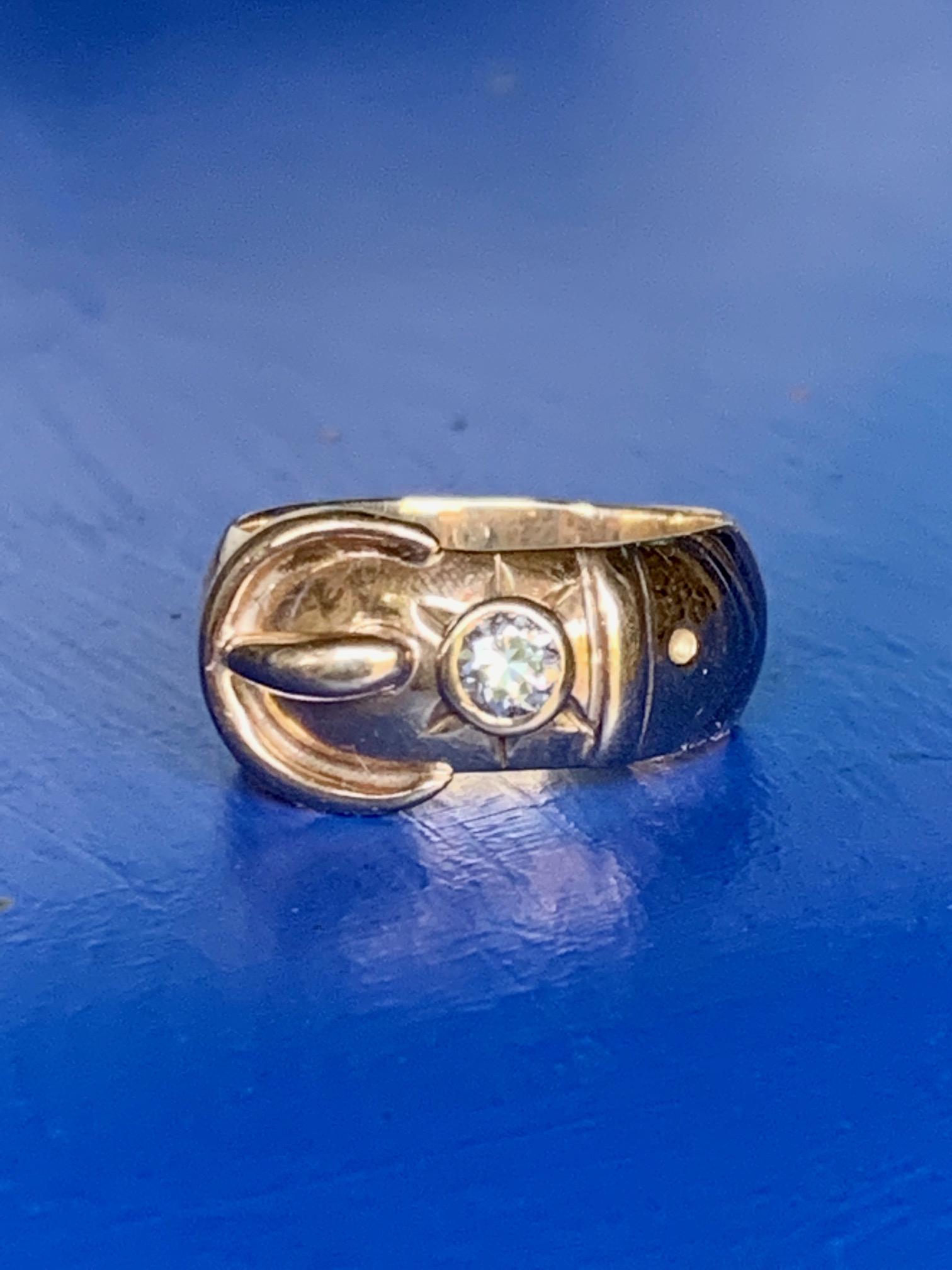 Vintage Diamond 14 Karat Gold Buckle Ring 1