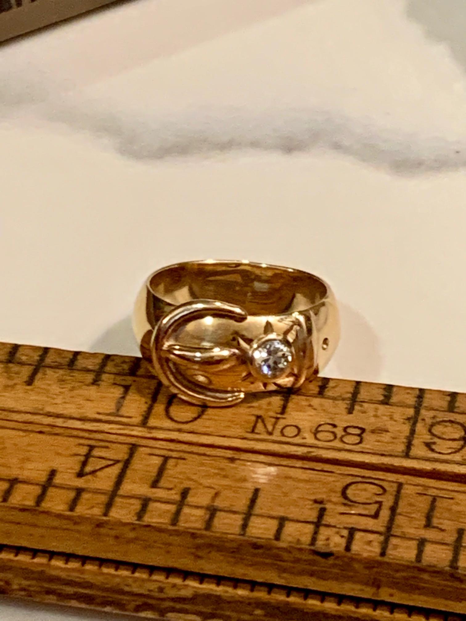 Vintage Diamond 14 Karat Gold Buckle Ring In Good Condition In St. Louis Park, MN