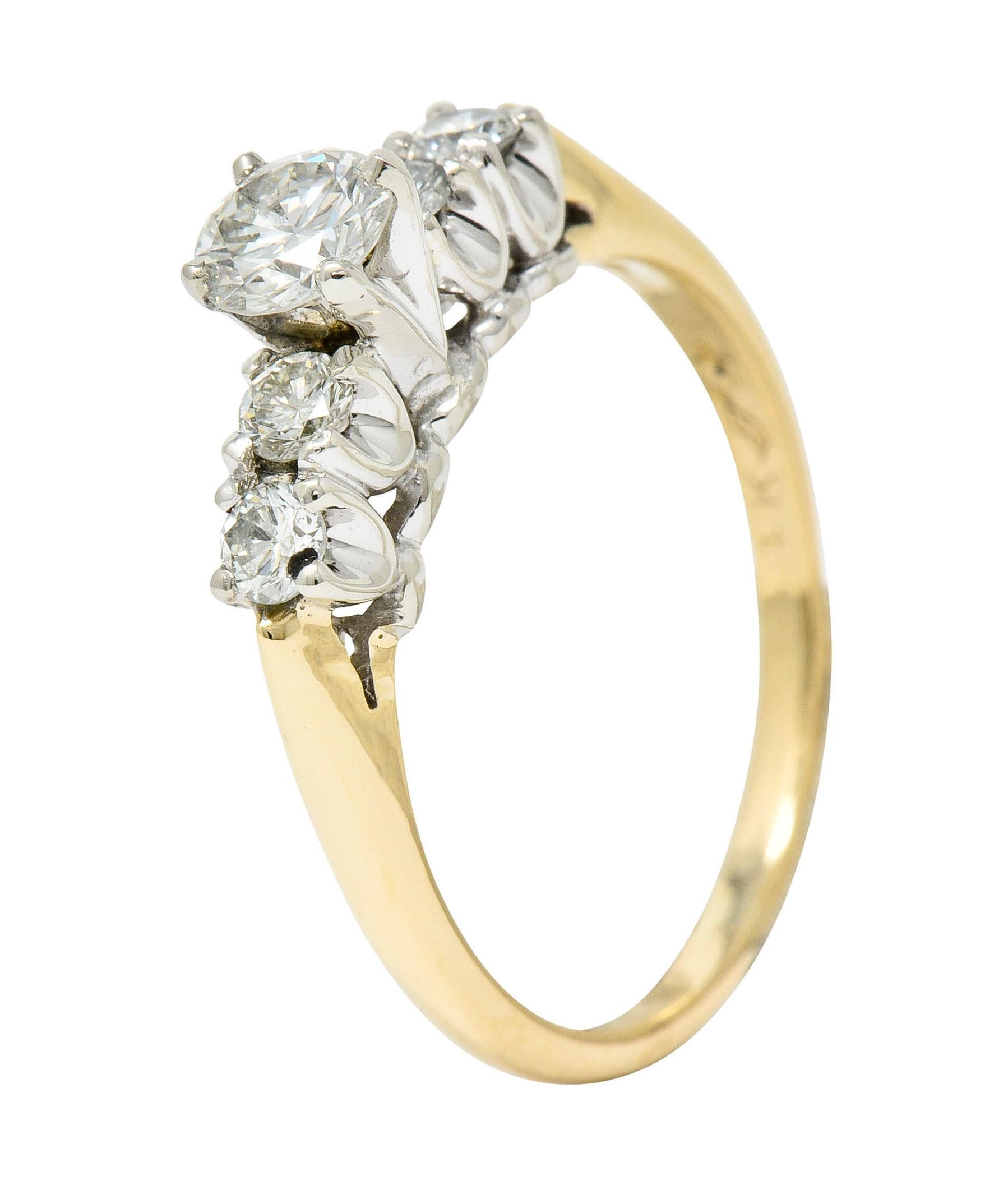 Vintage Diamond 14 Karat Gold Platinum Five-Stone Engagement Ring 4