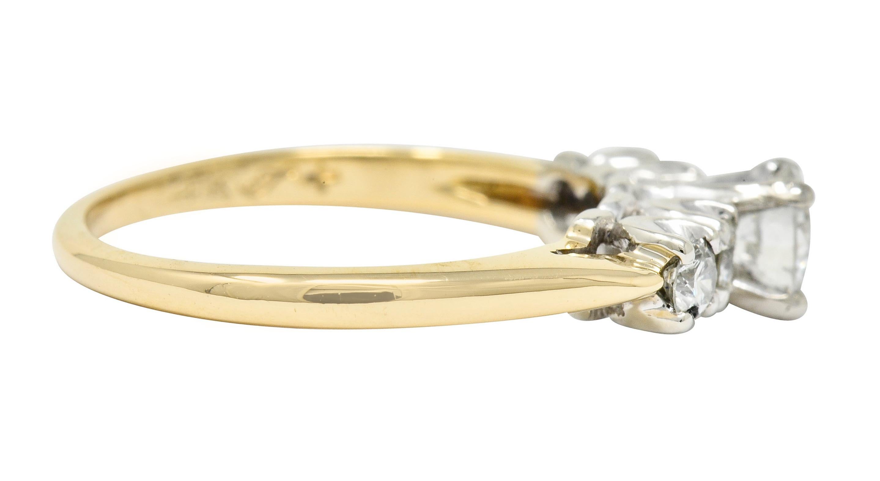 Contemporary Vintage Diamond 14 Karat Gold Platinum Five-Stone Engagement Ring