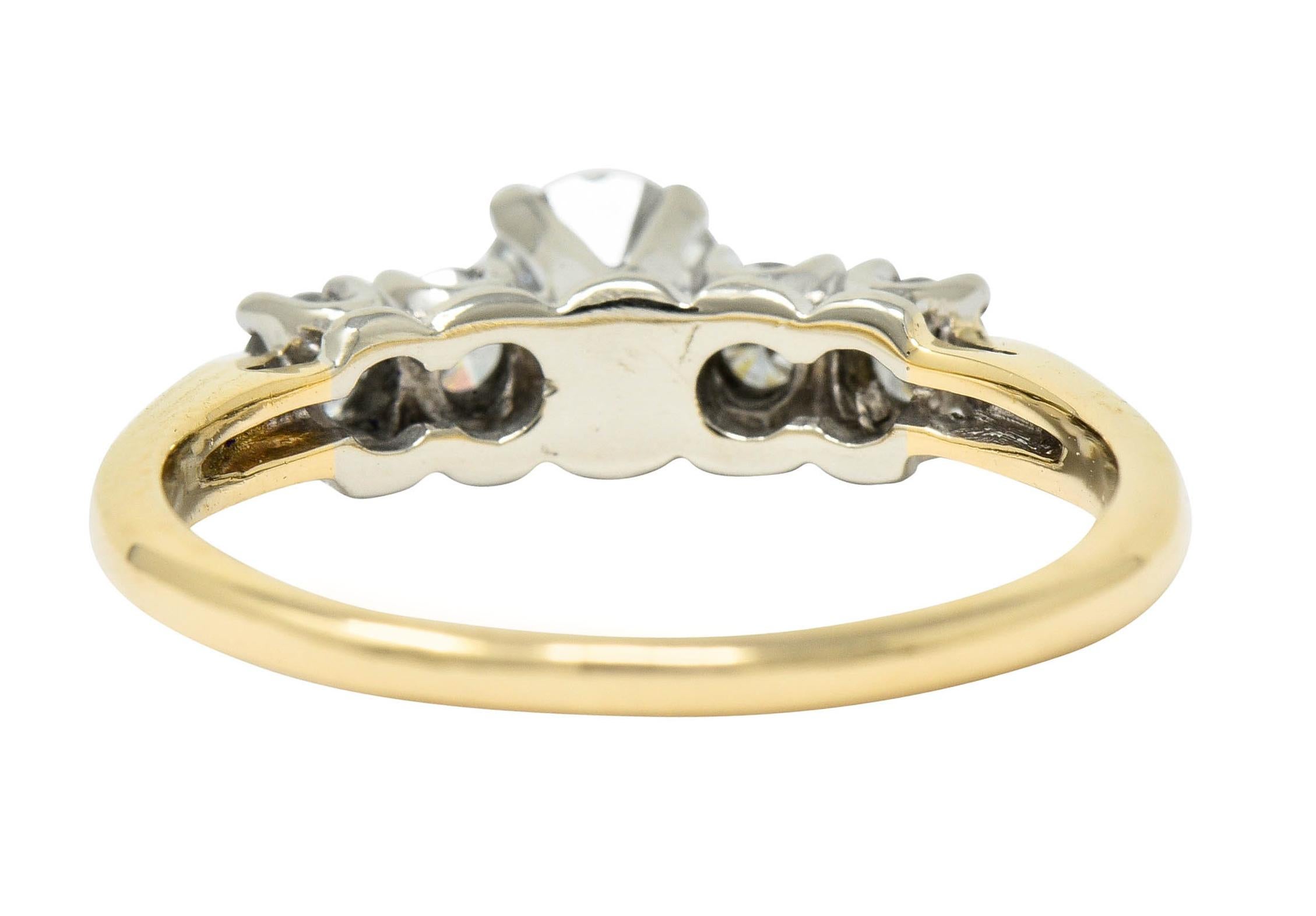 Brilliant Cut Vintage Diamond 14 Karat Gold Platinum Five-Stone Engagement Ring