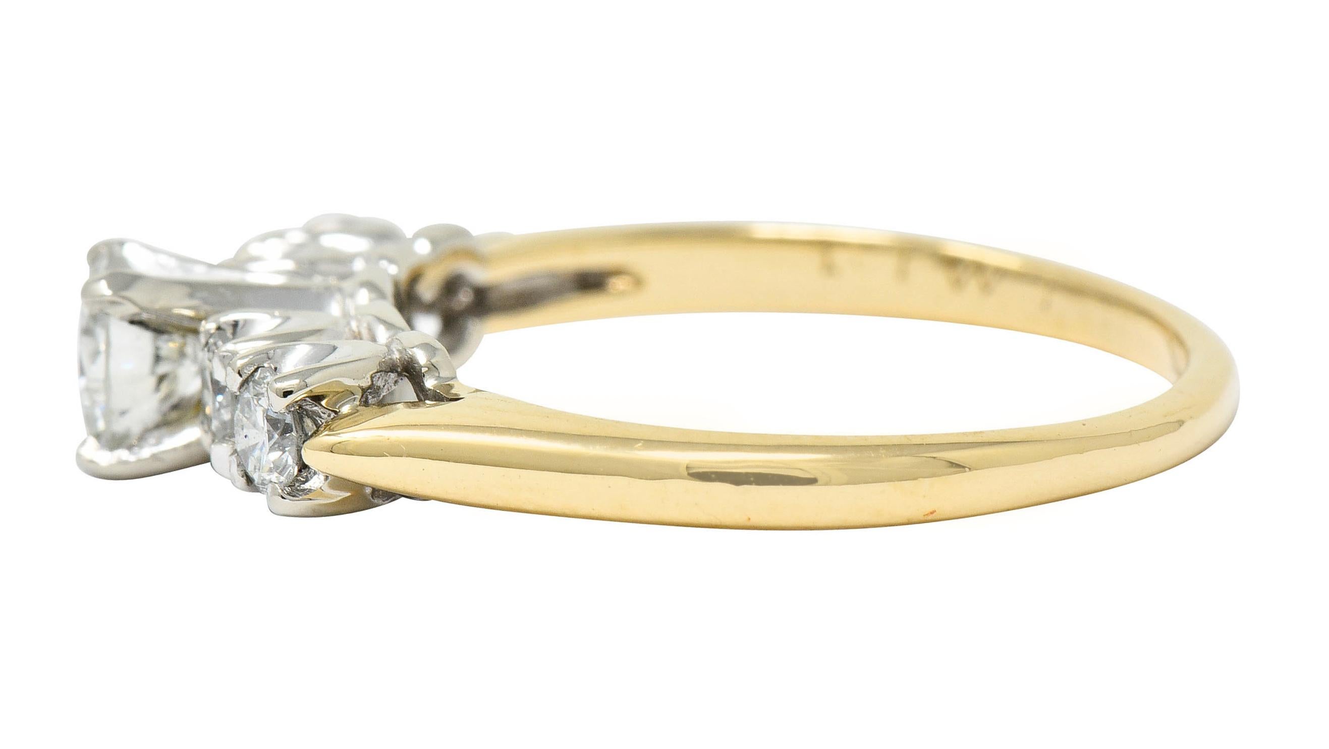 Vintage Diamond 14 Karat Gold Platinum Five-Stone Engagement Ring In Excellent Condition In Philadelphia, PA