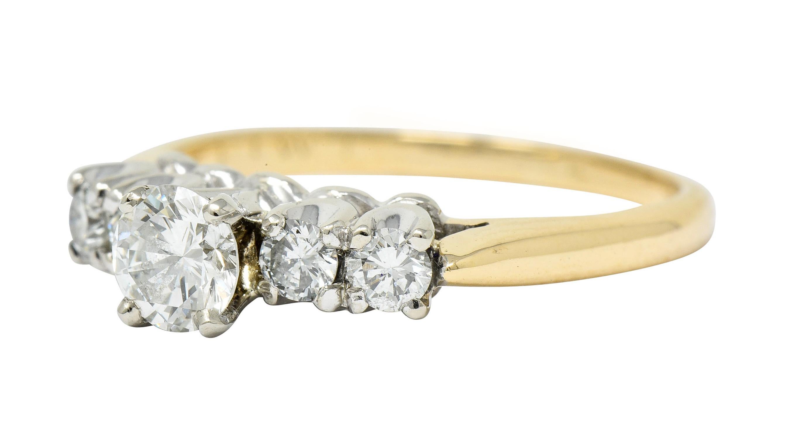 Women's or Men's Vintage Diamond 14 Karat Gold Platinum Five-Stone Engagement Ring