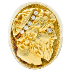 Vintage Diamond 14 Karat Gold Unisex Zeus Signet Ring