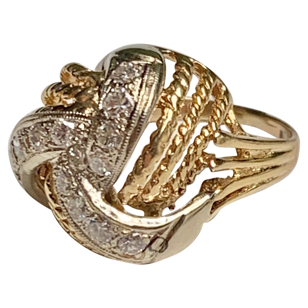 Vintage Diamond 14 Karat Yellow and White Gold Dome Fashion Ring For Sale