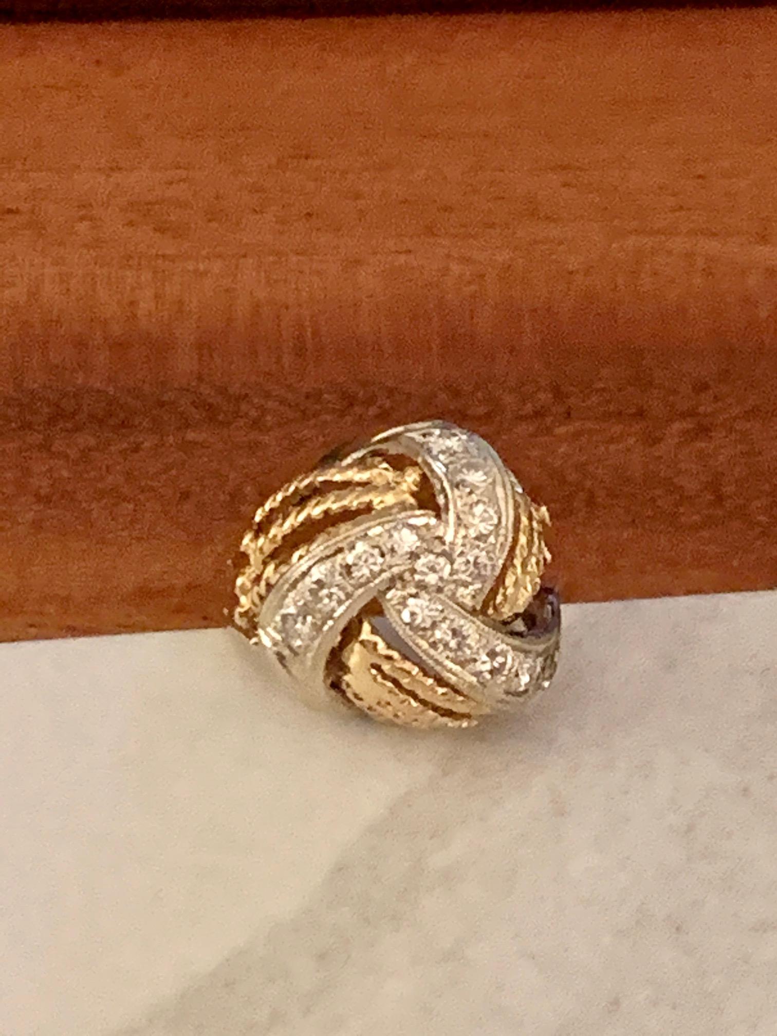 Vintage Diamond 14 Karat Yellow and White Gold Dome Fashion Ring In Good Condition For Sale In St. Louis Park, MN