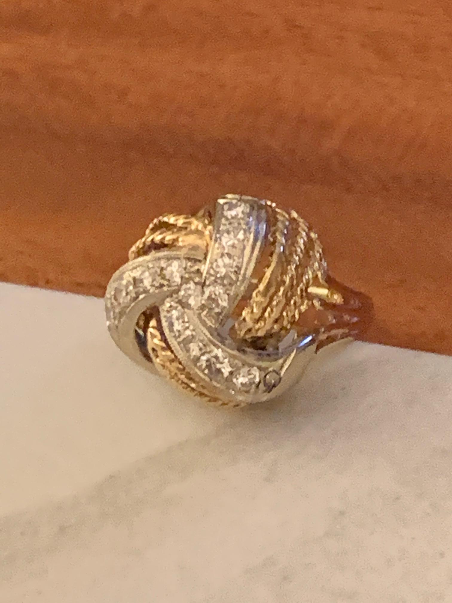 Women's Vintage Diamond 14 Karat Yellow and White Gold Dome Fashion Ring For Sale