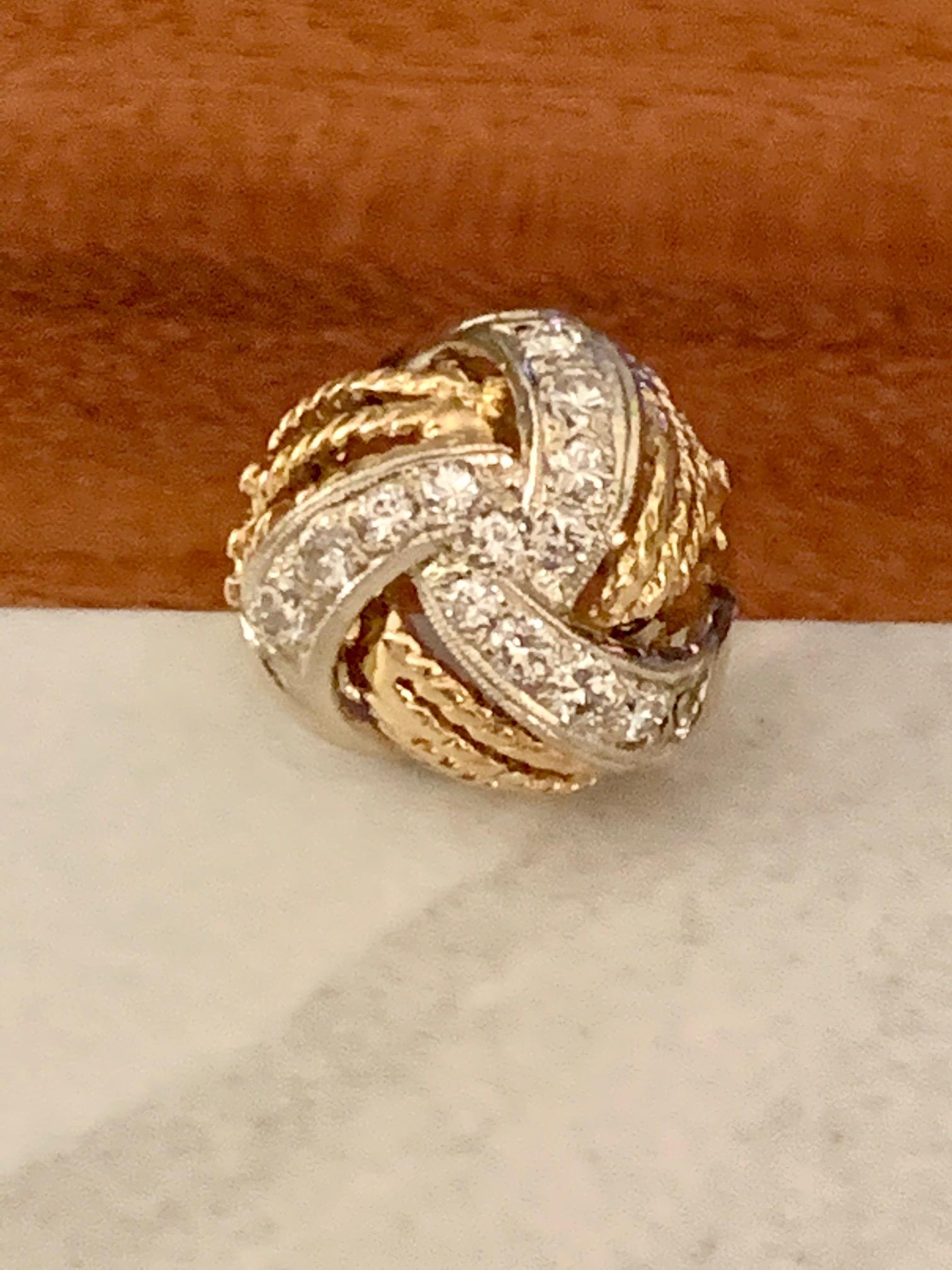 Vintage Diamond 14 Karat Yellow and White Gold Dome Fashion Ring For Sale 1