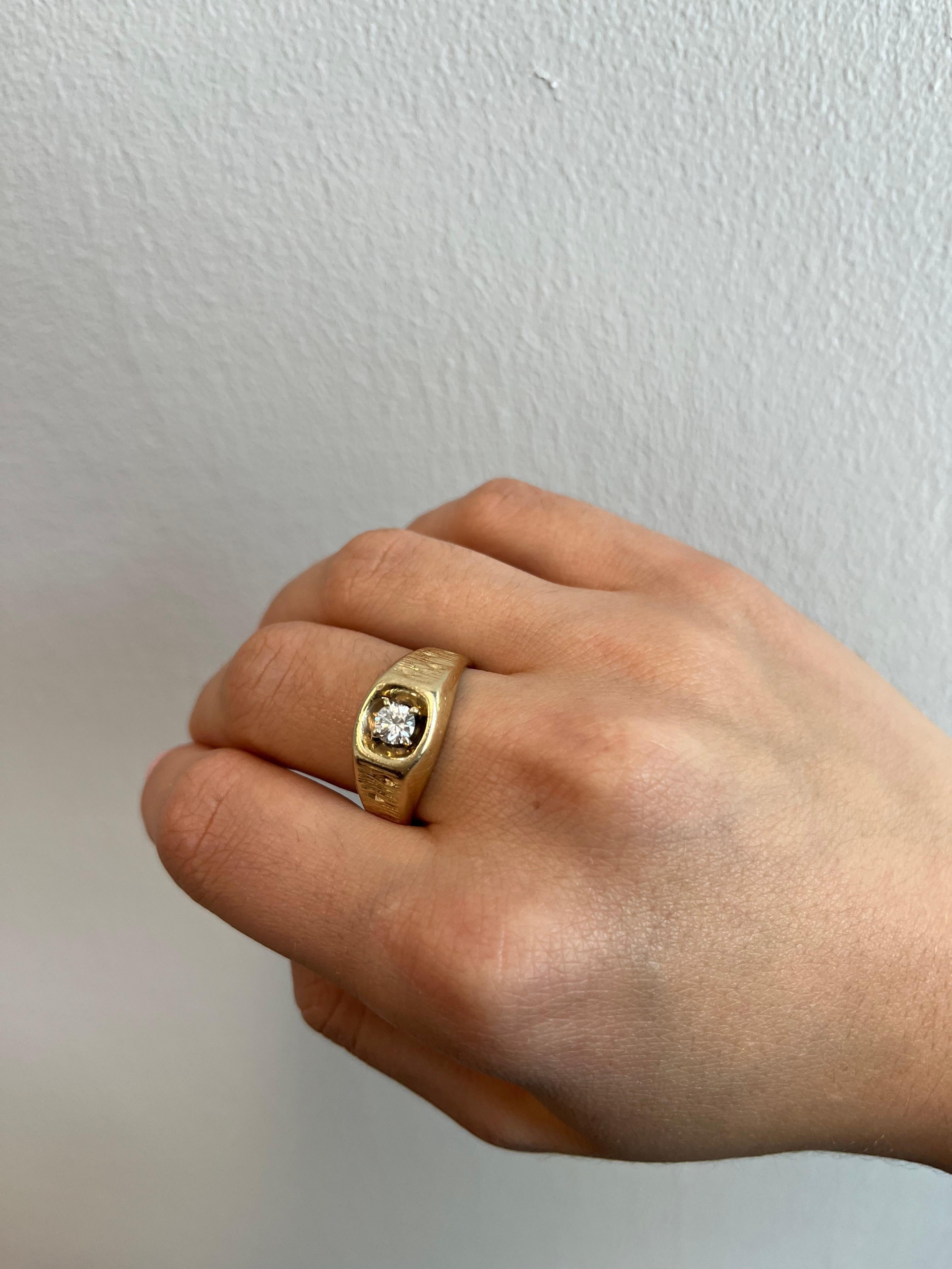 Vintage Artisan Men's Gold Diamond Ring: .45 Carat Diamond, Sizable 10.5 For Sale 1