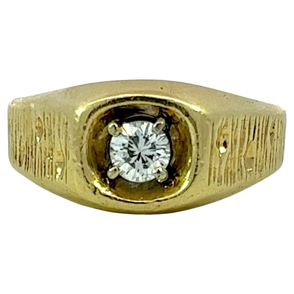 Vintage Artisan Men's Gold Diamond Ring: .45 Carat Diamond, Sizable 10.5
