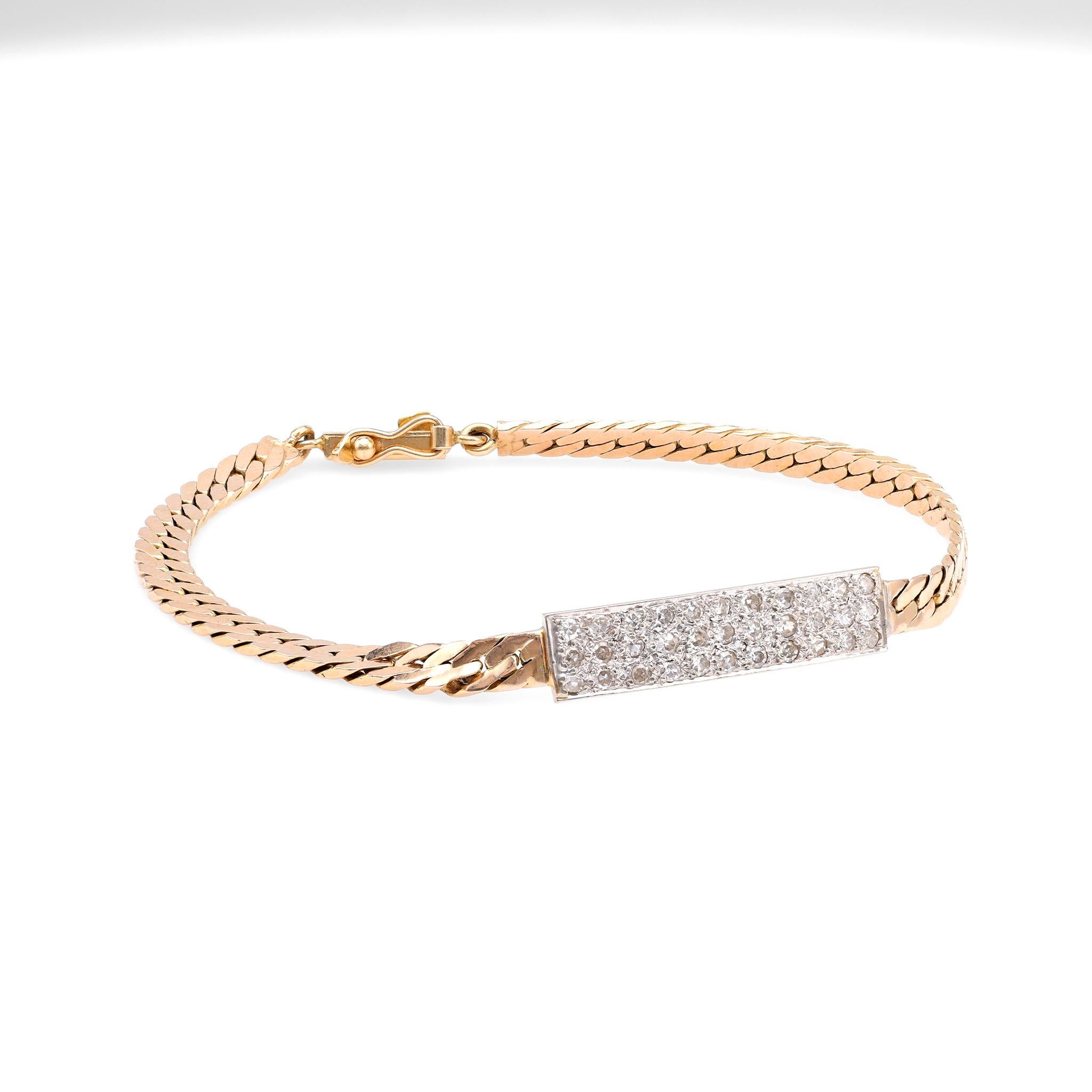 Vintage Diamond 14k Gold ID Bracelet In Good Condition For Sale In Beverly Hills, CA