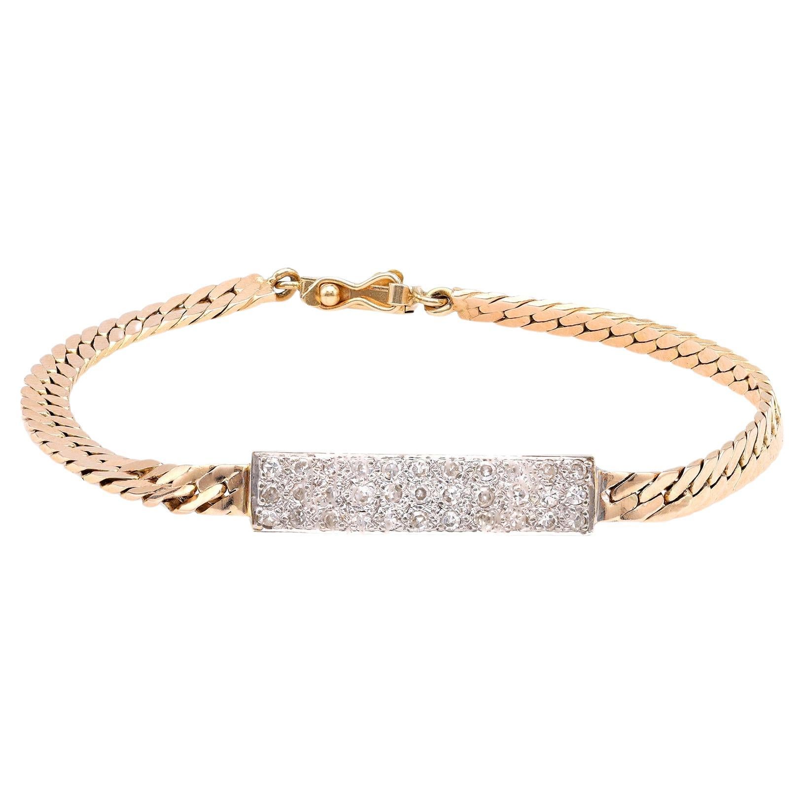 Vintage Diamond 14k Gold ID Bracelet For Sale