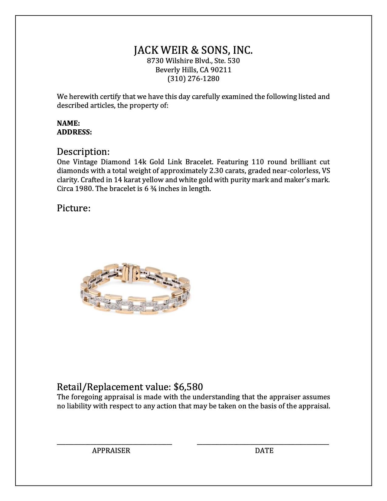 Women's or Men's Vintage Diamond 14k Gold Link Bracelet