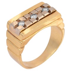 Vintage diamond 14k gold two tone tank ring