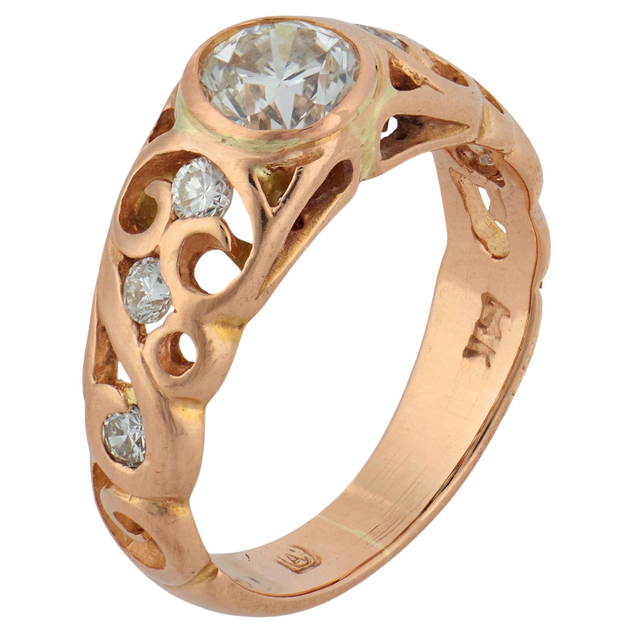 Vintage 14k Rose Gold Engagement Ring with Round Diamond, 1980