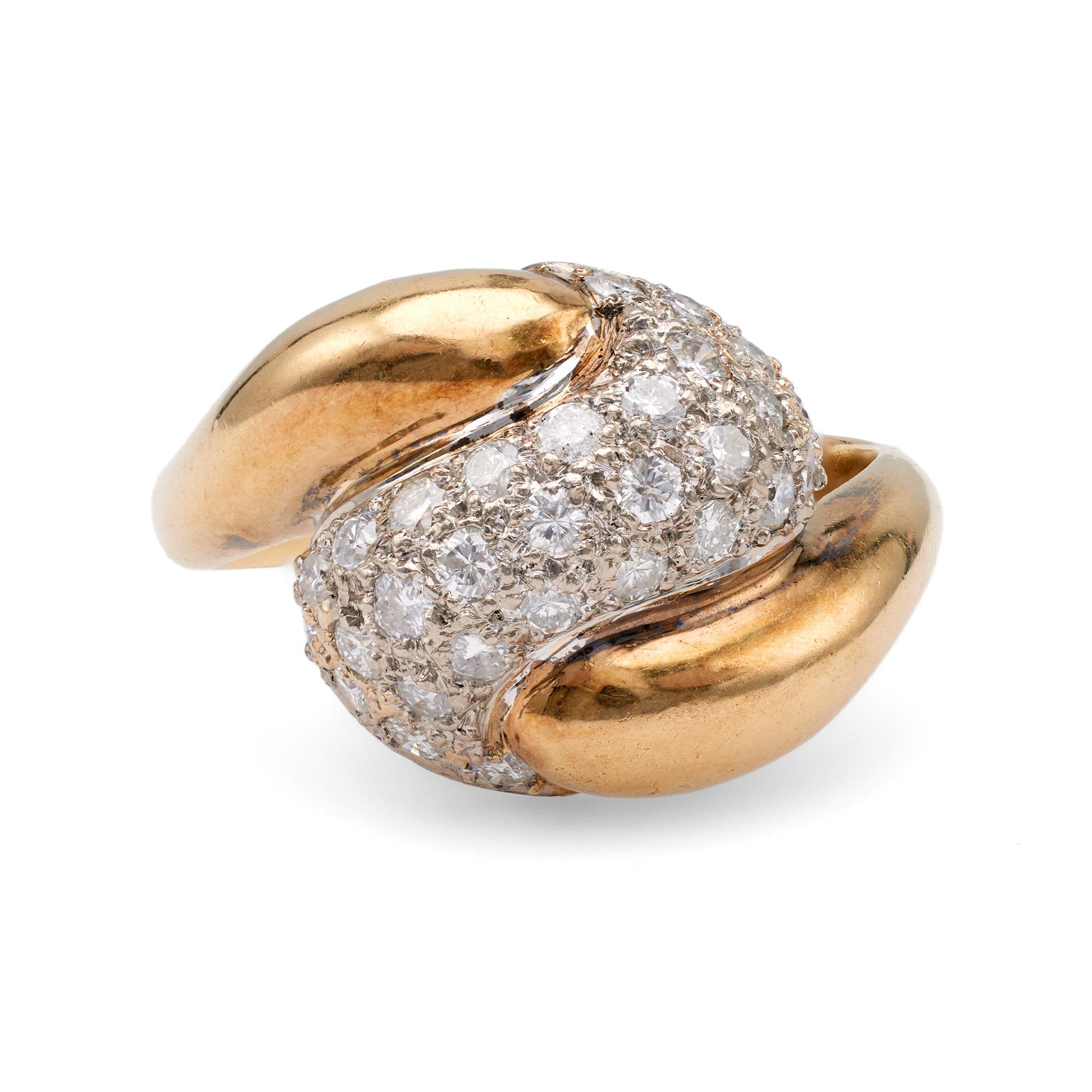 Vintage Diamant 14k Zwei-Ton-Gold-Ring im Angebot