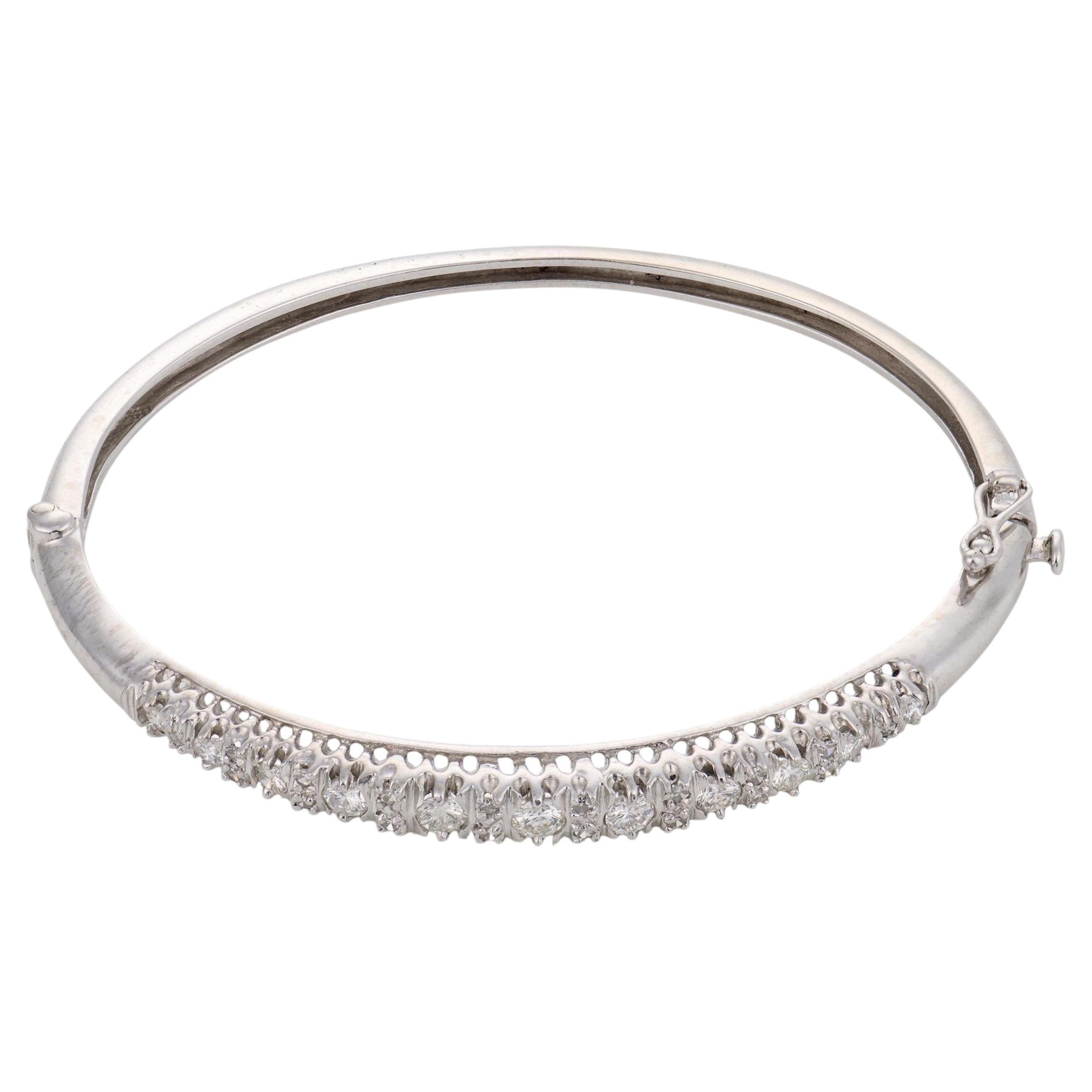 Vintage diamond 14k white gold bangle