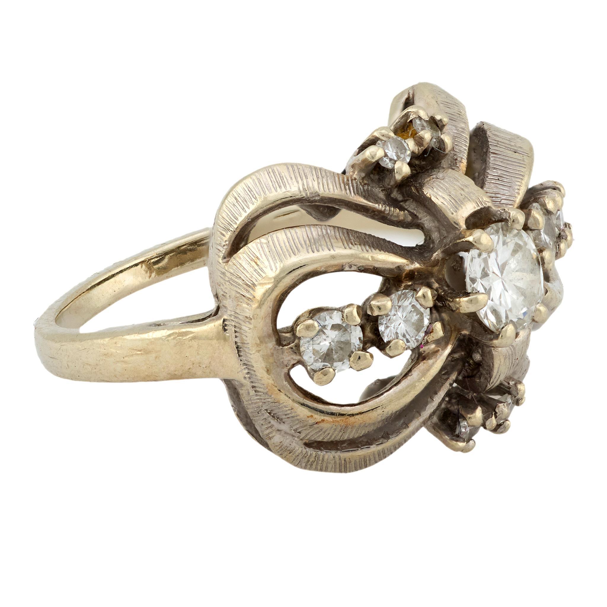 Moderne Bague à nœud en or blanc 14k et diamant vintage en vente