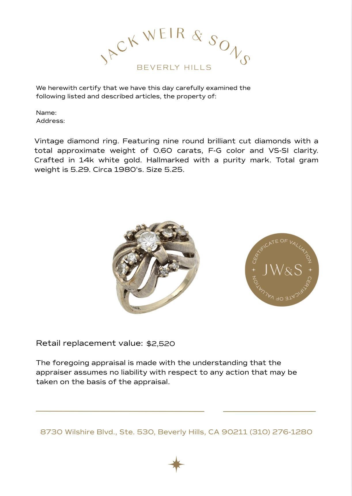 Bague à nœud en or blanc 14k et diamant vintage Bon état - En vente à Beverly Hills, CA