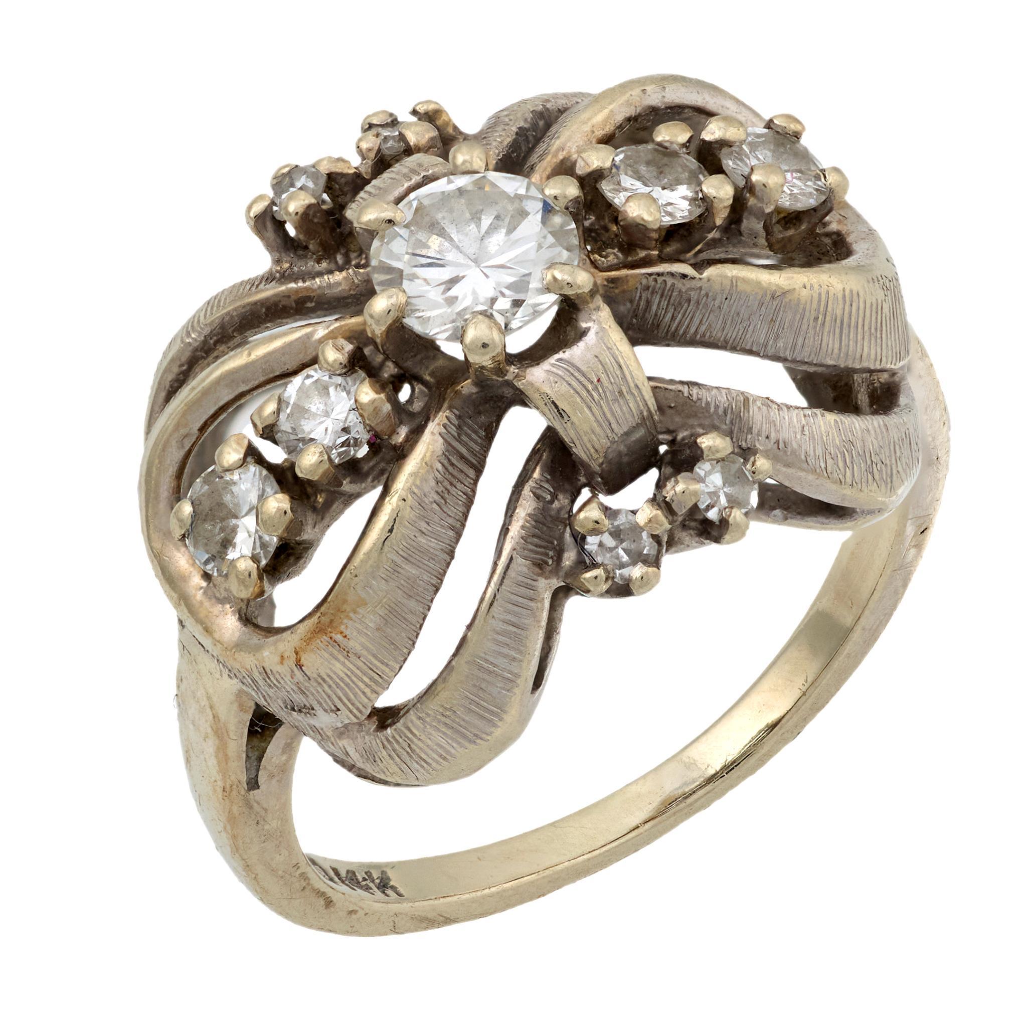 Bague à nœud en or blanc 14k et diamant vintage en vente