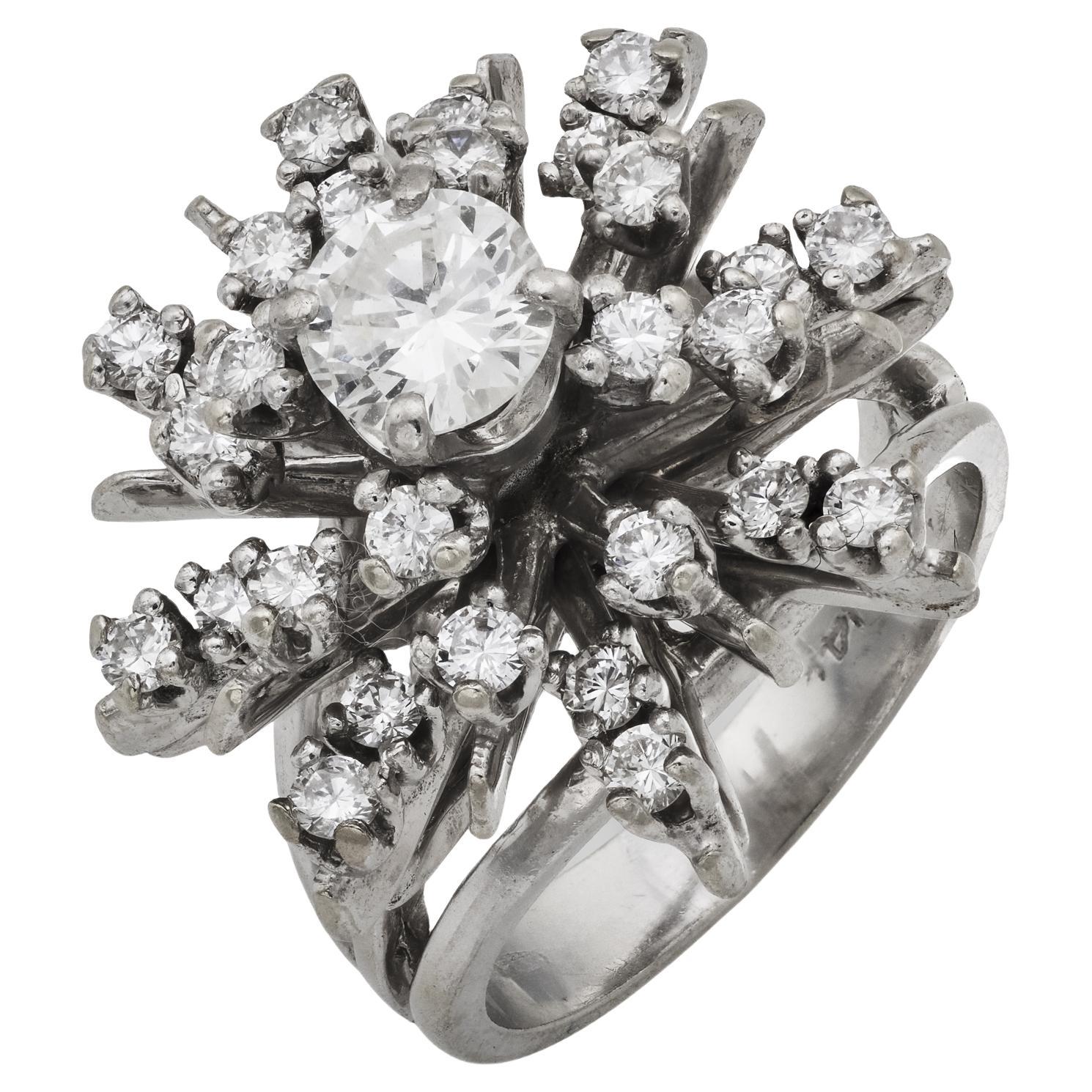 Anello cocktail vintage con diamante in oro bianco 14k