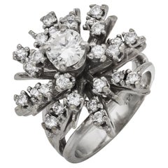 Anello cocktail vintage con diamante in oro bianco 14k