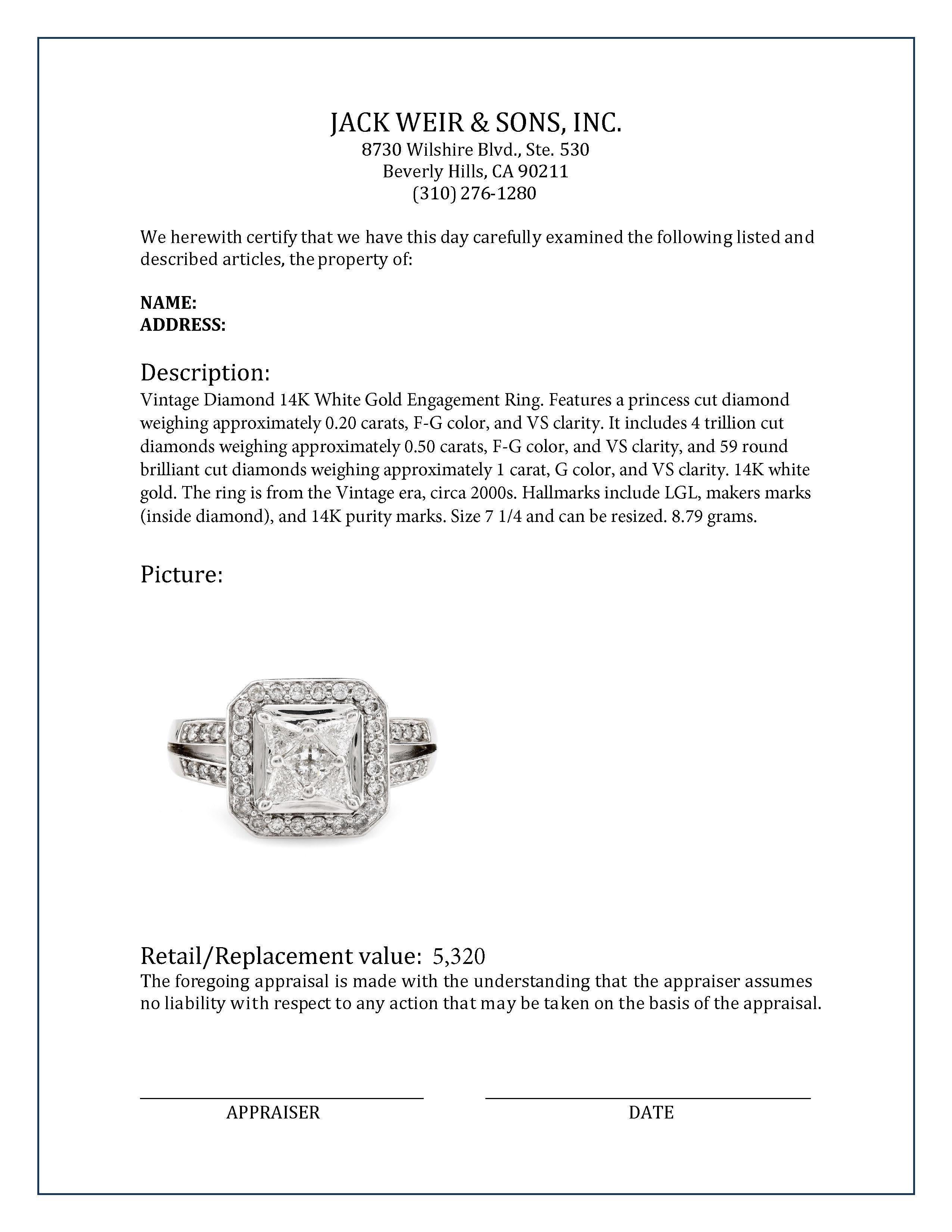 Verlobungsring aus 14 Karat Weißgold mit Diamanten für Damen oder Herren