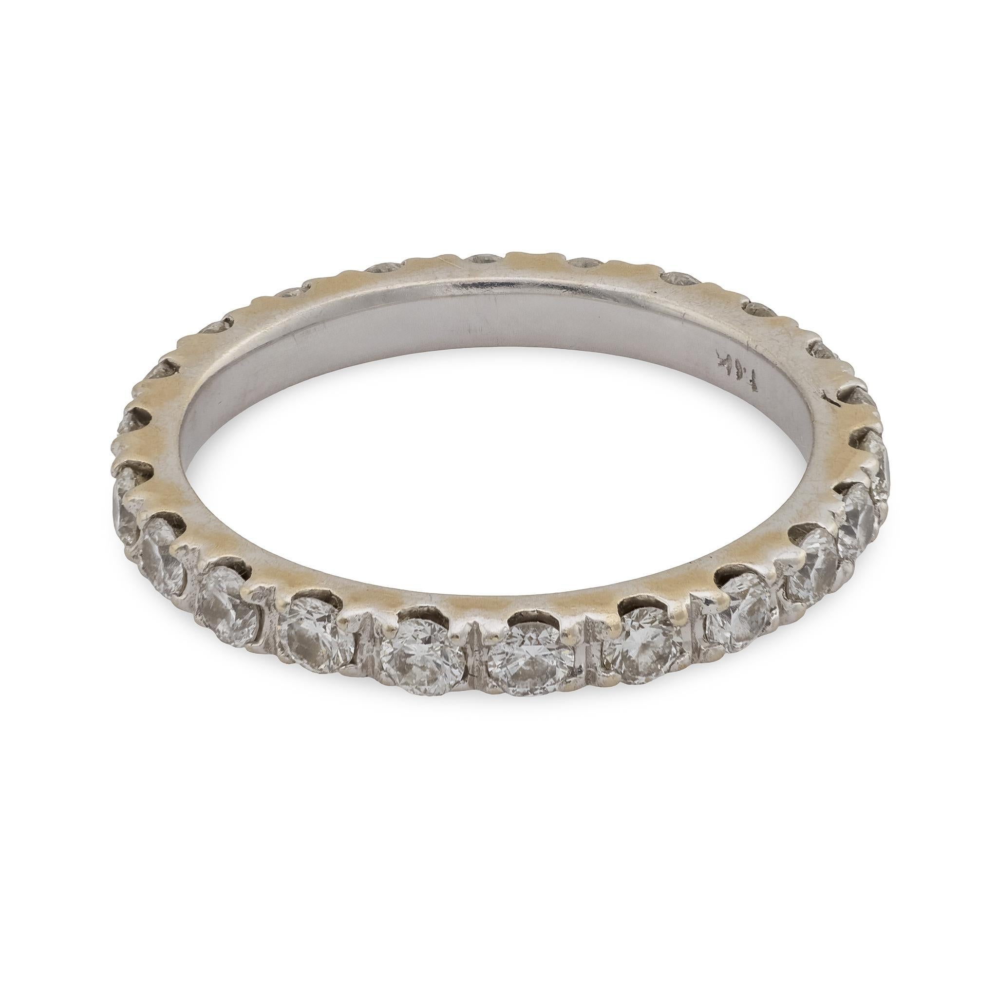 Contemporary Vintage diamond 14k white gold eternity band For Sale