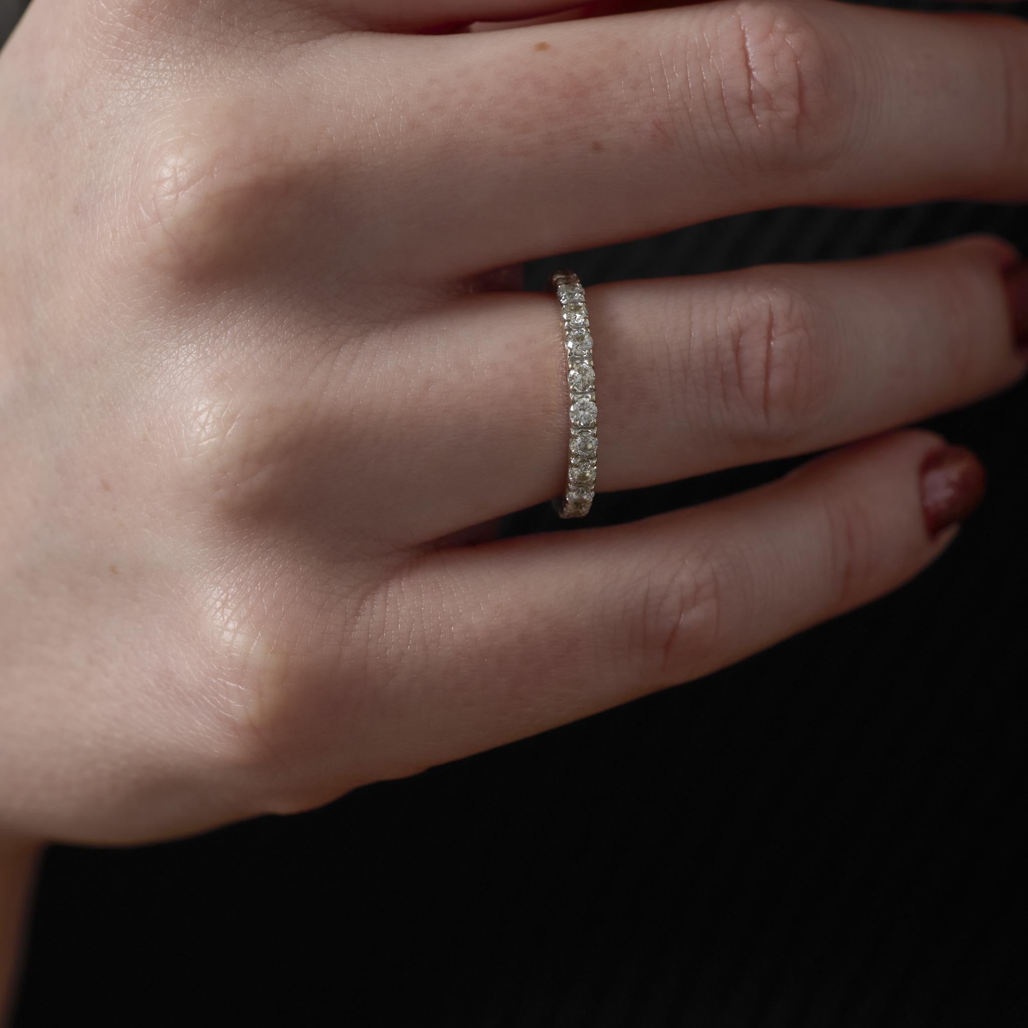 Women's Vintage diamond 14k white gold eternity band For Sale