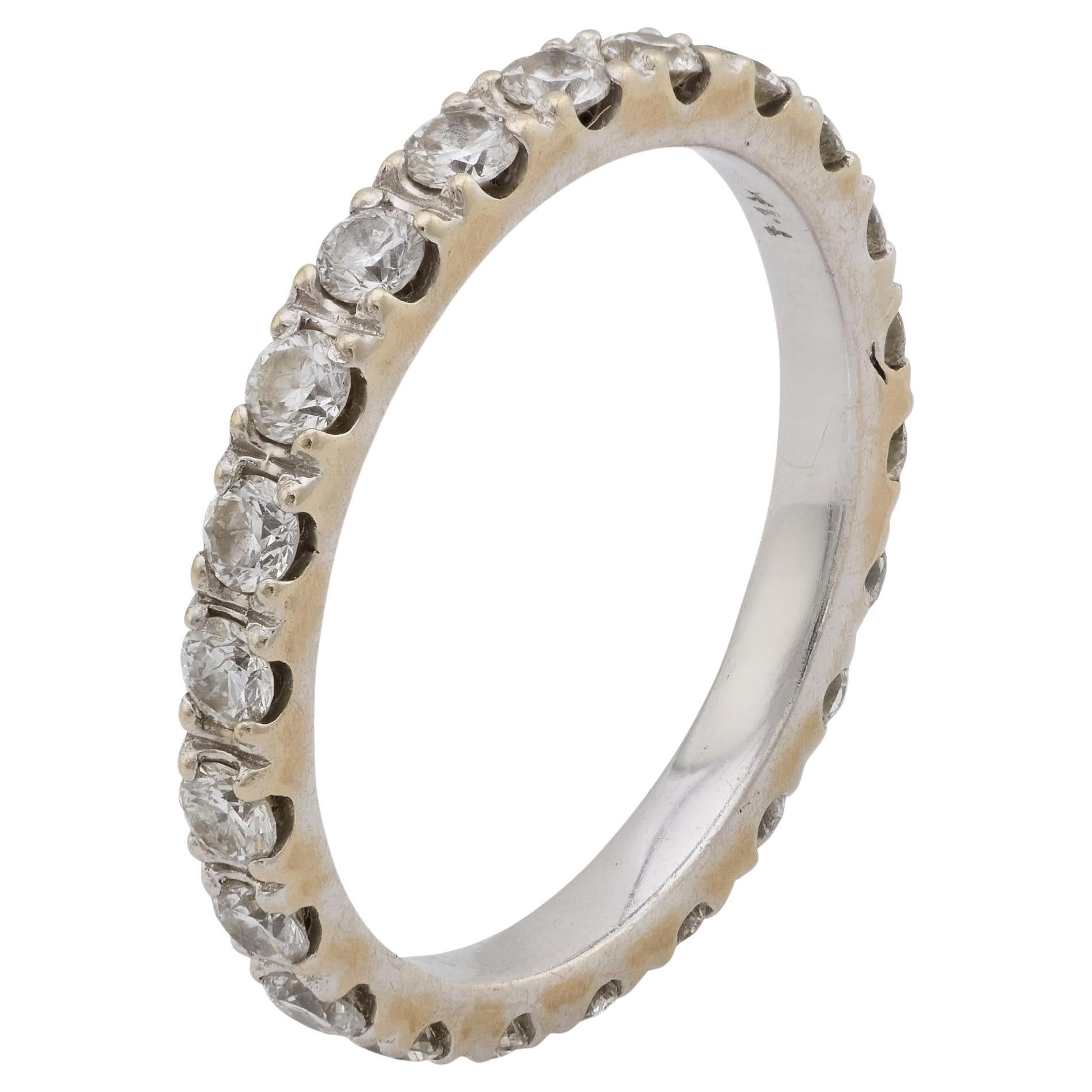 Vintage diamond 14k white gold eternity band For Sale