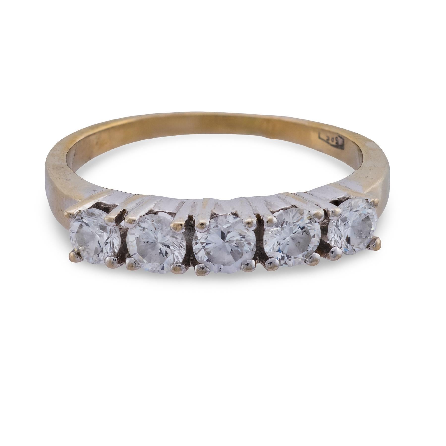 Contemporaneo Fede d'epoca con diamante in oro bianco 14 carati e cinque pietre in vendita