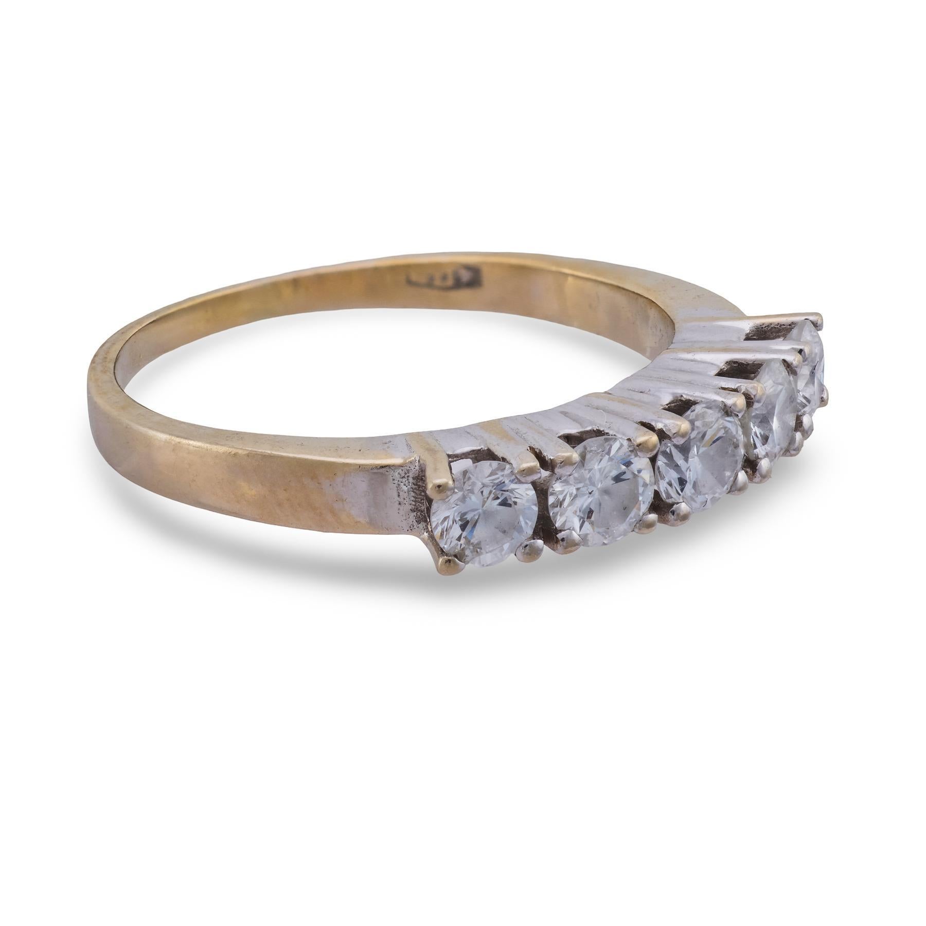 Fede d'epoca con diamante in oro bianco 14 carati e cinque pietre In condizioni buone in vendita a Beverly Hills, CA