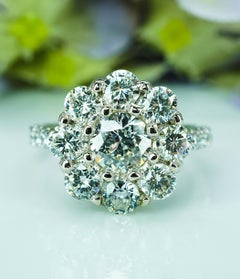 Vintage Diamond 14K White Gold Halo Cocktail Ring Estate Certified Appraisal