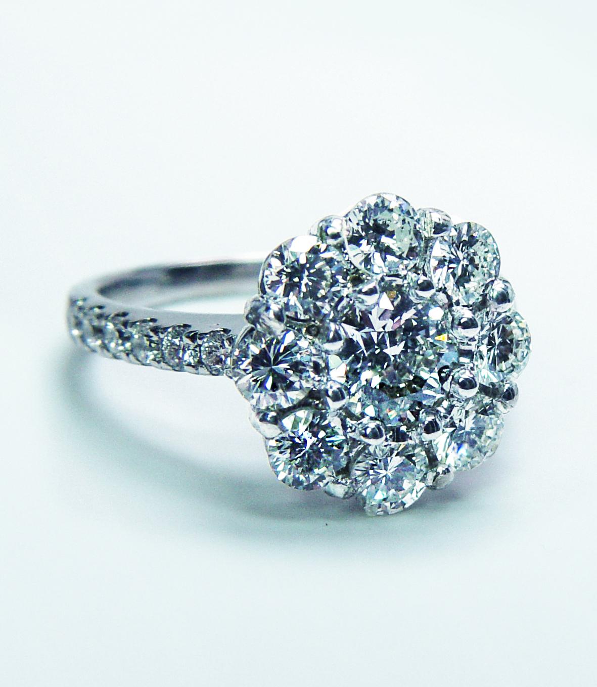 Vintage Diamond 14K White Gold Halo Cocktail Ring Estate Certified Appraisal For Sale 1