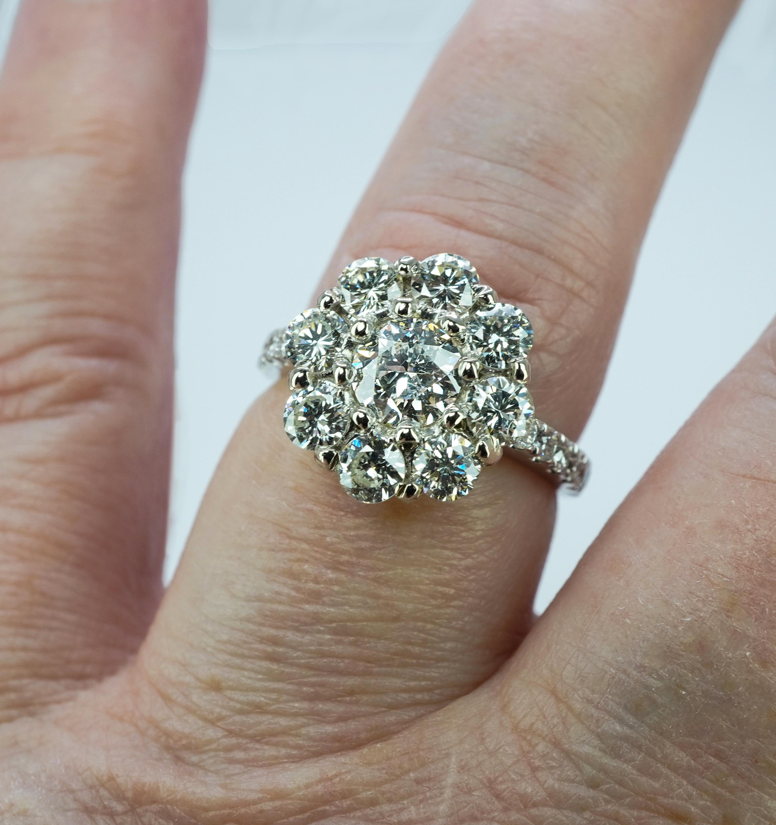 Vintage Diamond 14K White Gold Halo Cocktail Ring Estate Certified Appraisal For Sale 2