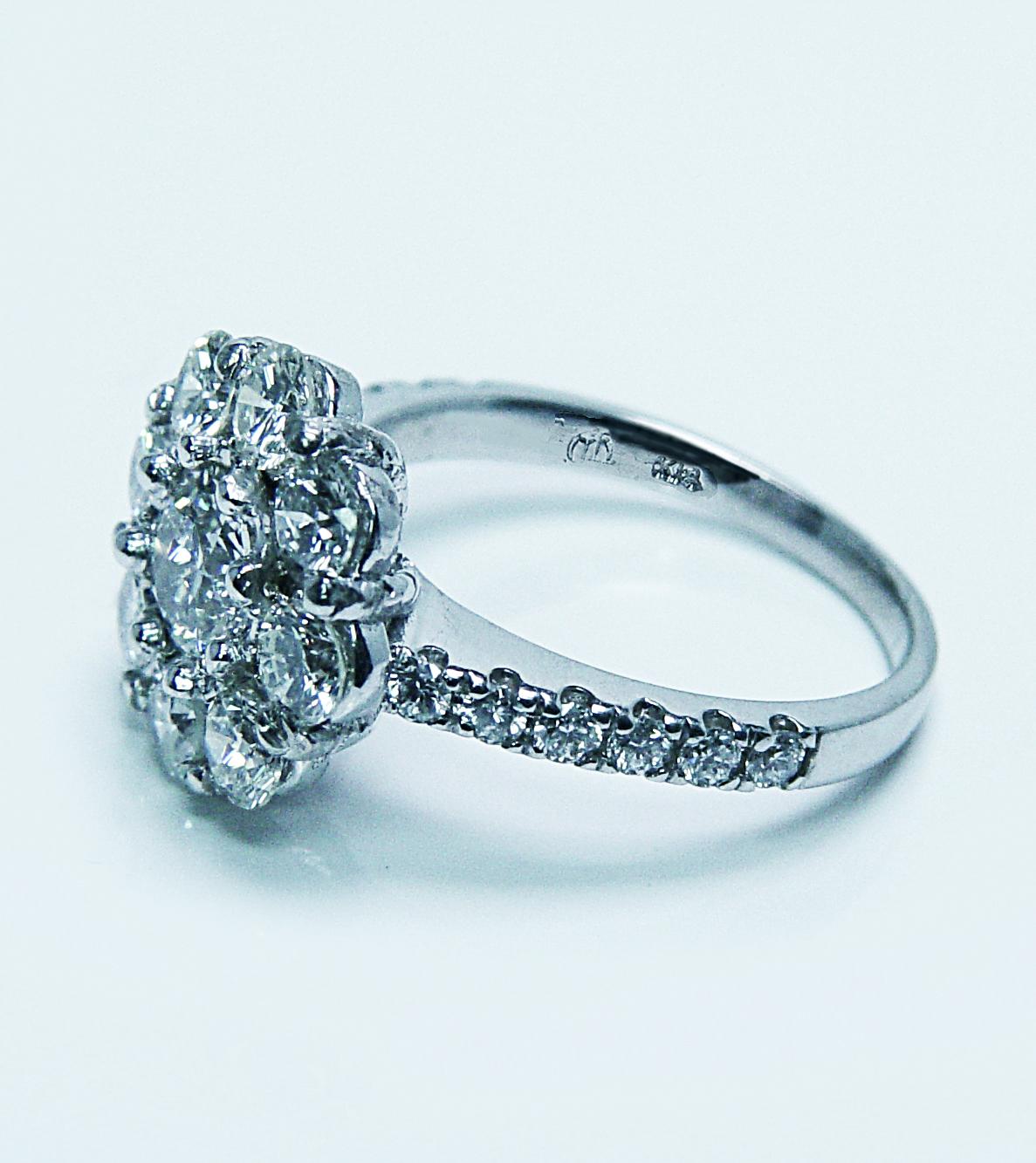 Vintage Diamond 14K White Gold Halo Cocktail Ring Estate Certified Appraisal For Sale 3