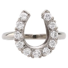 Vintage diamond 14k white gold horseshoe ring