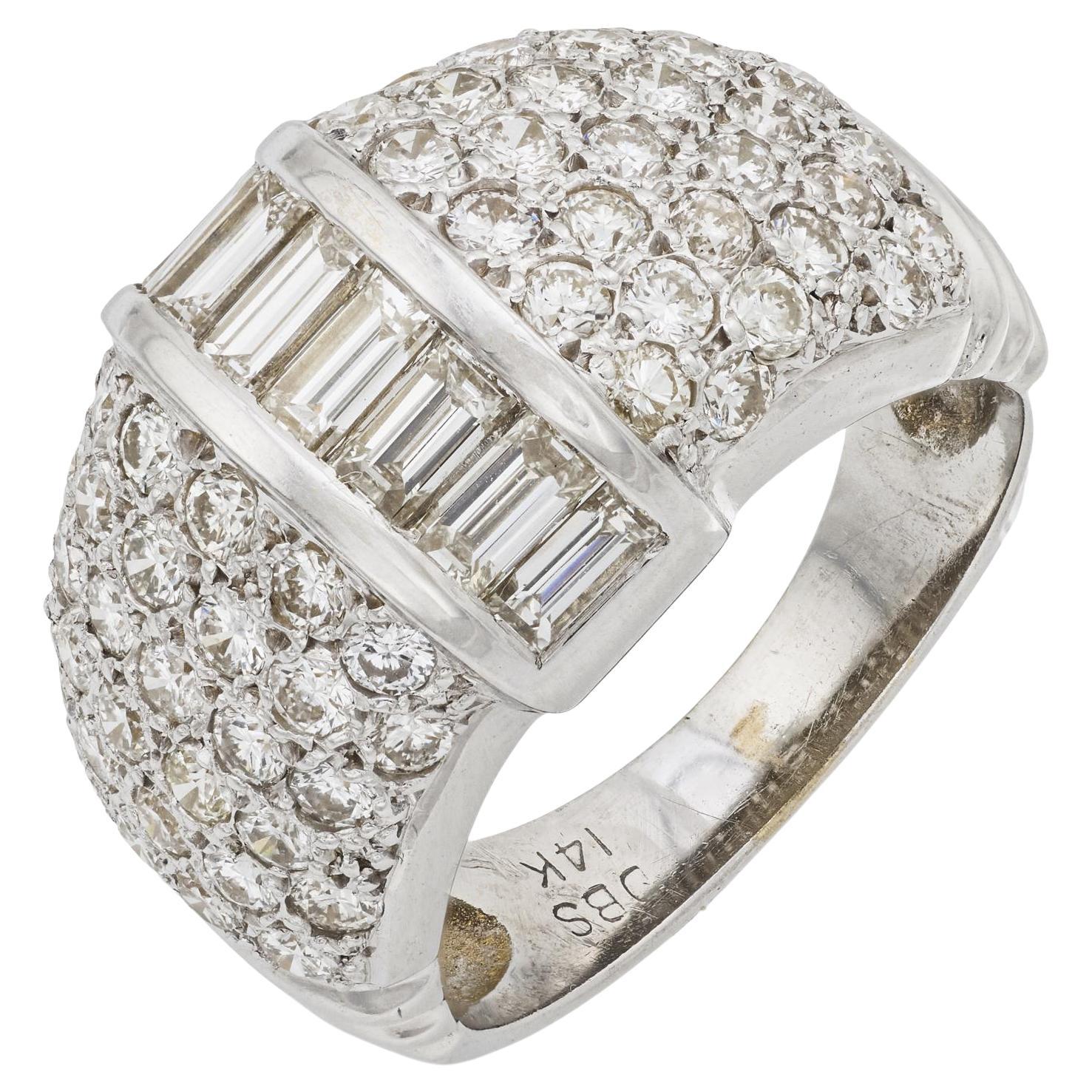 Anello con pavé di diamanti d'epoca in oro bianco 14k in vendita
