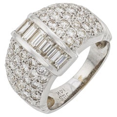 Anello con pavé di diamanti d'epoca in oro bianco 14k