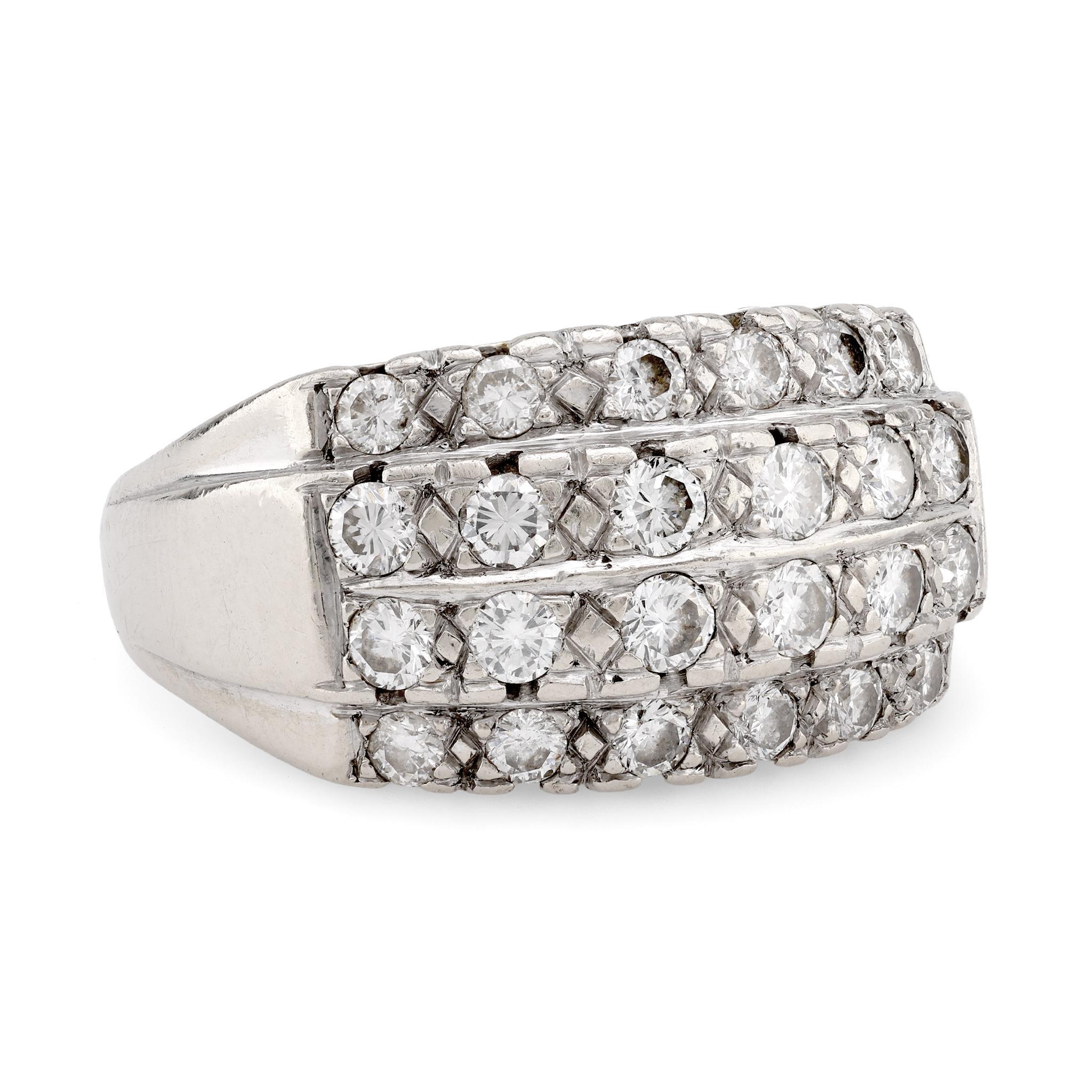 Brilliant Cut Vintage Diamond 14K White Gold Ring
