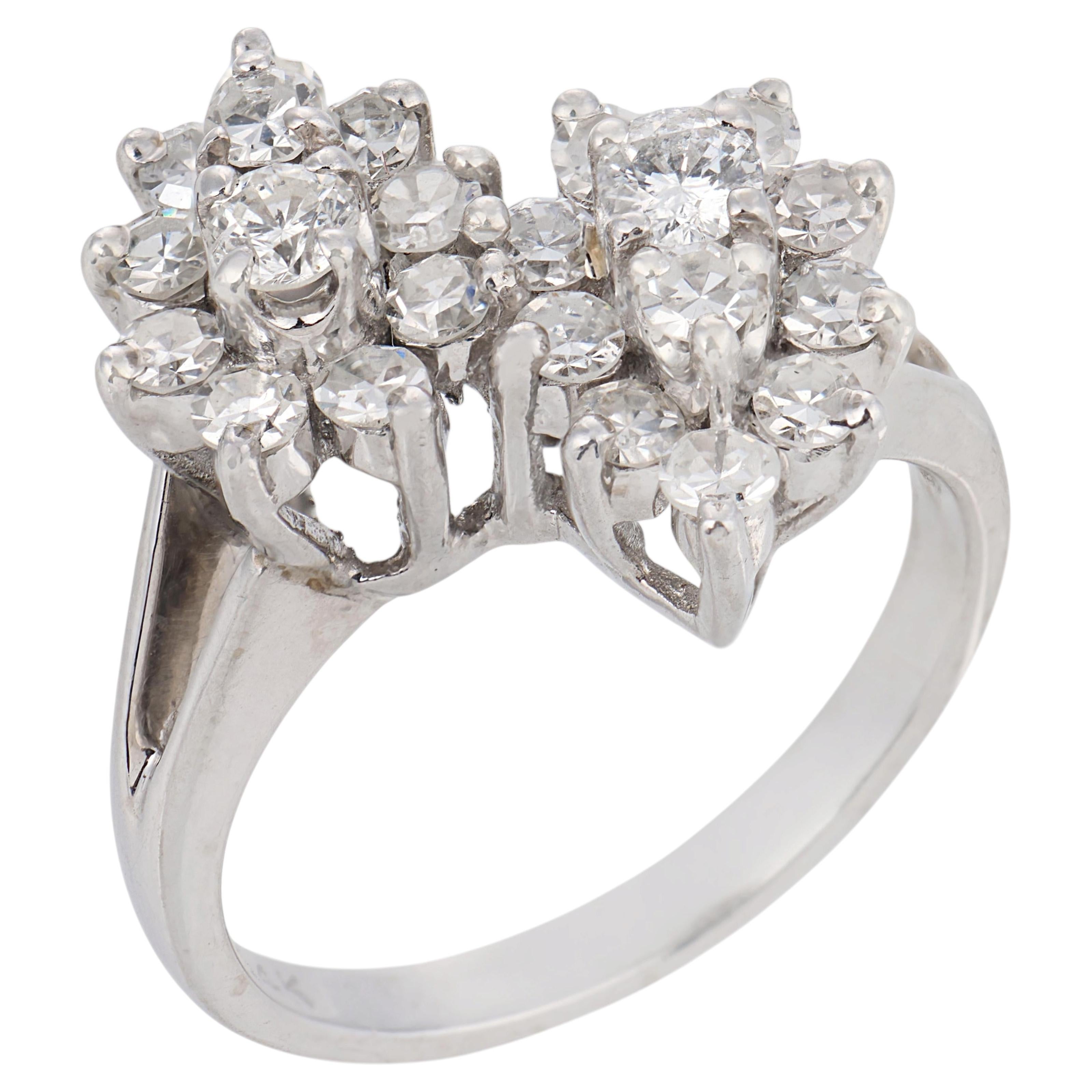 Vintage diamond 14k white gold Toi Et Moi ring