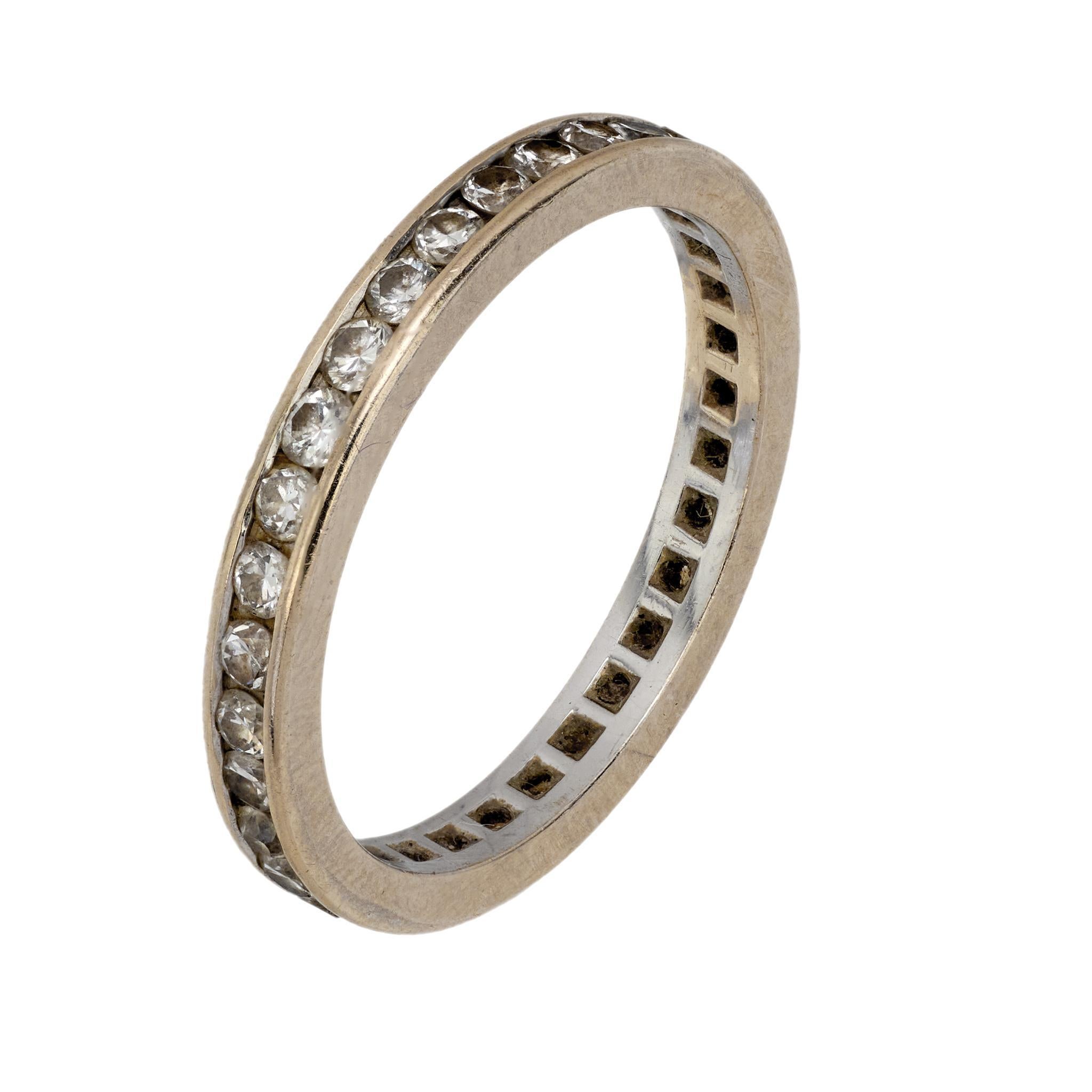 Alianza de oro blanco 14k con diamante vintage Corte brillante en venta
