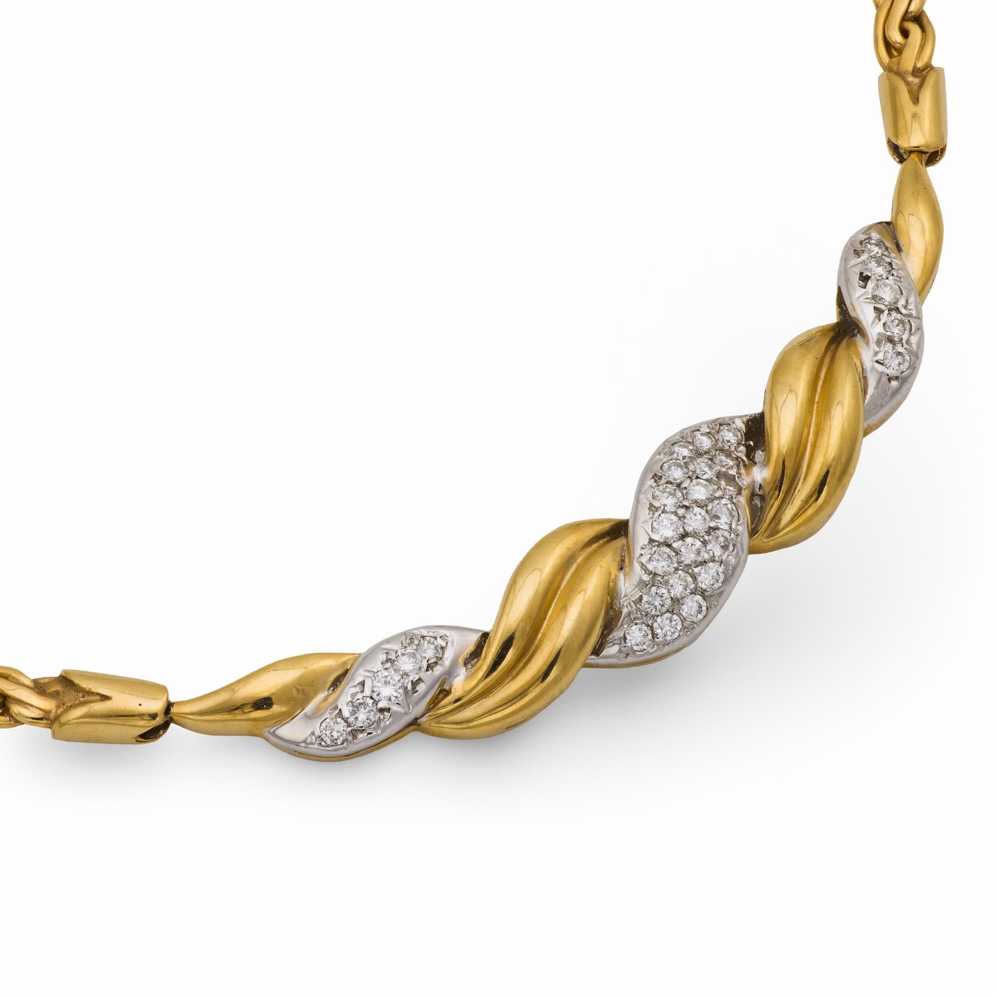 Collier vintage en or jaune et blanc 14k avec diamants Bon état - En vente à Beverly Hills, CA