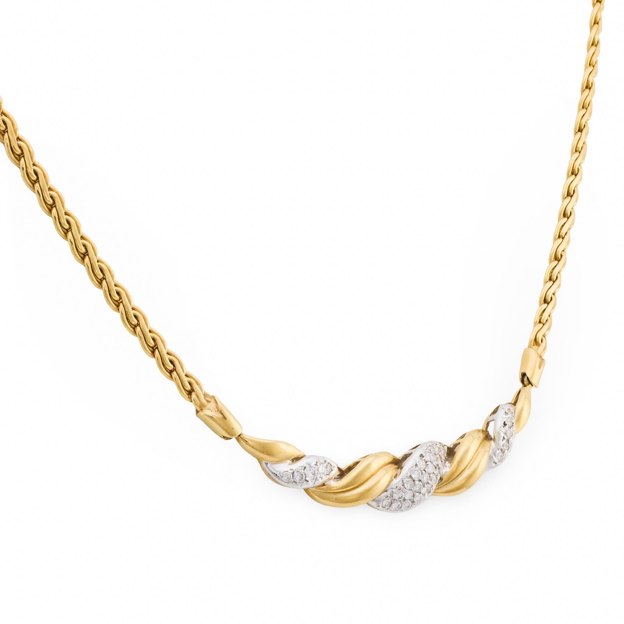 Collier vintage en or jaune et blanc 14k avec diamants Pour femmes en vente