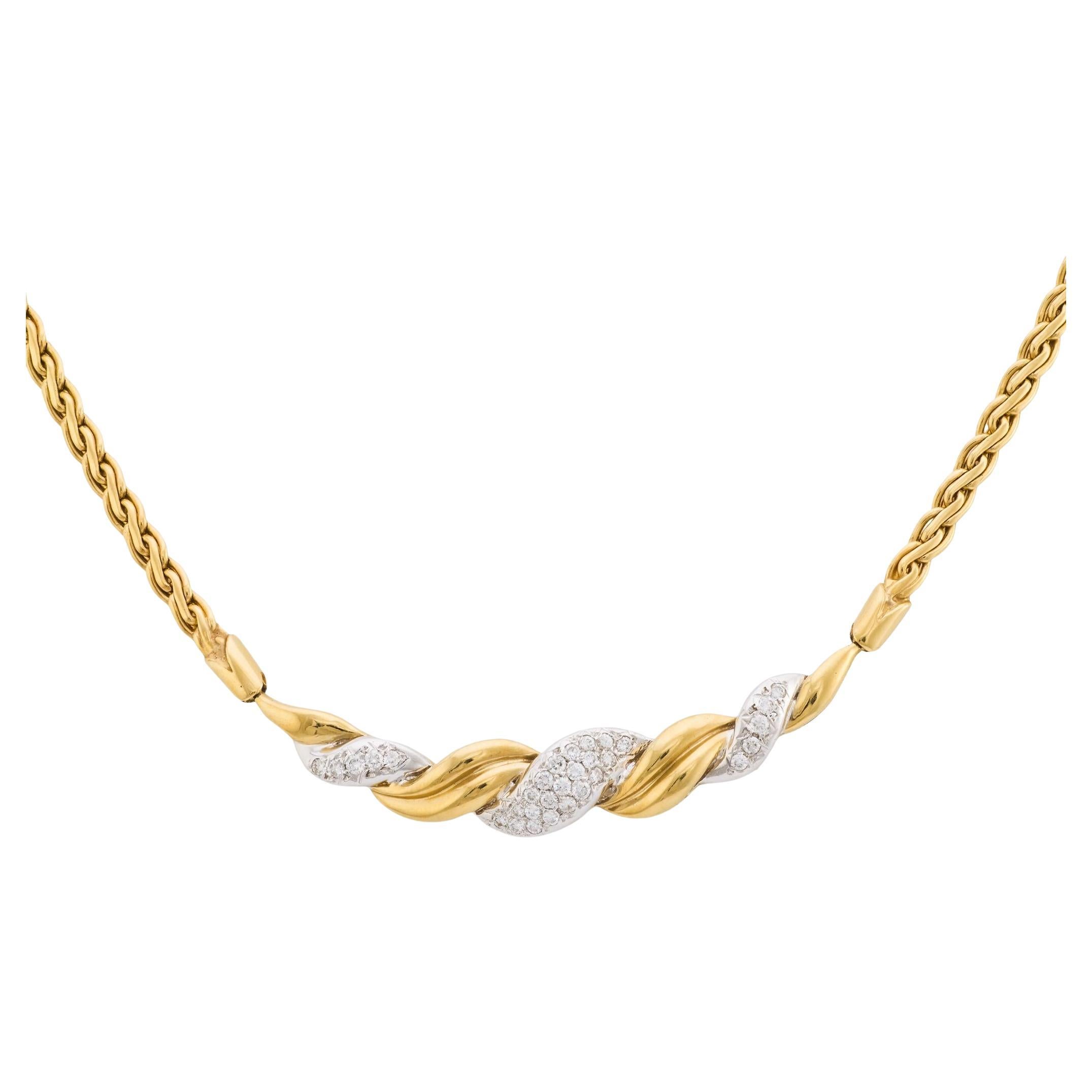 Collier vintage en or jaune et blanc 14k avec diamants en vente