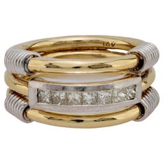 Vintage diamond 14k yellow and white gold three stack ring