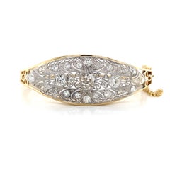 Vintage Diamond 14k Yellow Gold and Platinum Bangle Bracelet