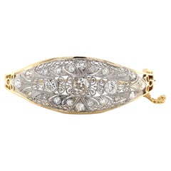 Vintage Diamond 14k Yellow Gold and Platinum Bangle Bracelet
