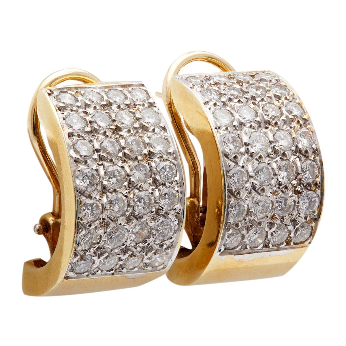 Women's or Men's Vintage Diamond 14k Yellow Gold and Platinum Earrings